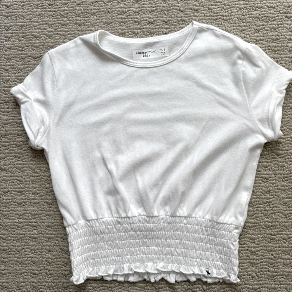 Abercrombie Kids White Smocked Hem Tee